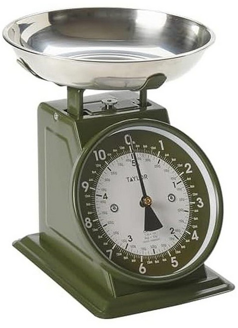 Taylor 그릇 포함 기계식 주방 식품 저울 최대 5kg(11파운드) 그램 및 온스 단위 베이킹용 아날로그 요리 블랙 실버, Green