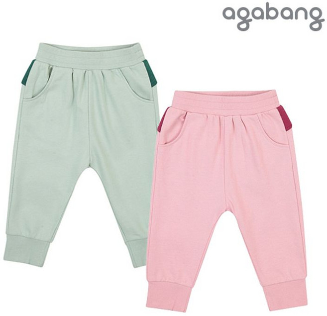 아가방 리프배색조거바지 PINK GREEN 01Q552003