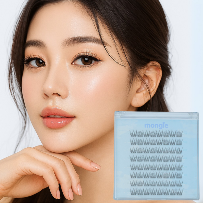 월드뷰티 몽글 24시간 떨어지지 않는 자연스러운 노글루 속눈썹 9mm, 1개, 블랙