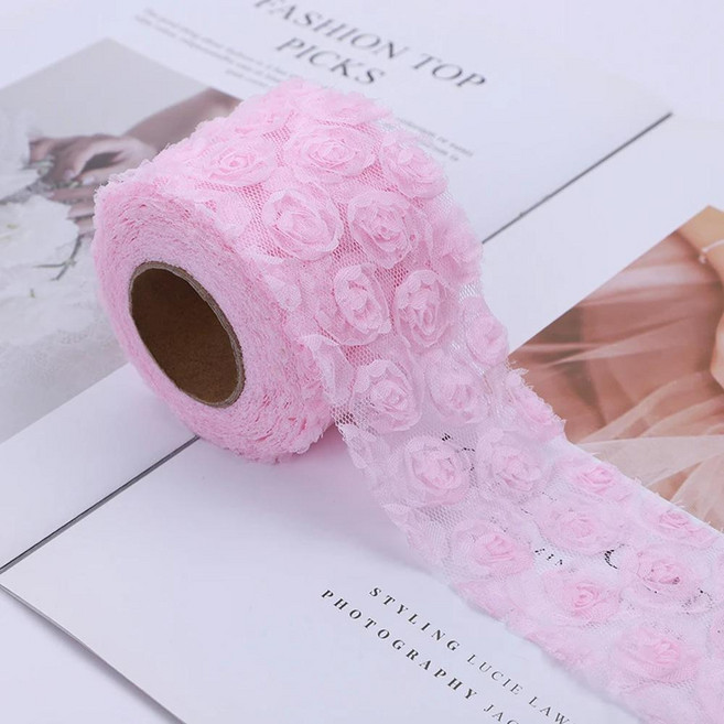 바느질 레이스 원단 쉬폰 장미 꽃 놓은 트림 리본 결혼식 생일 파티 장식, A. 6cm x 5yards, 5. Light pink / A. 6cm x 5y..., 1개