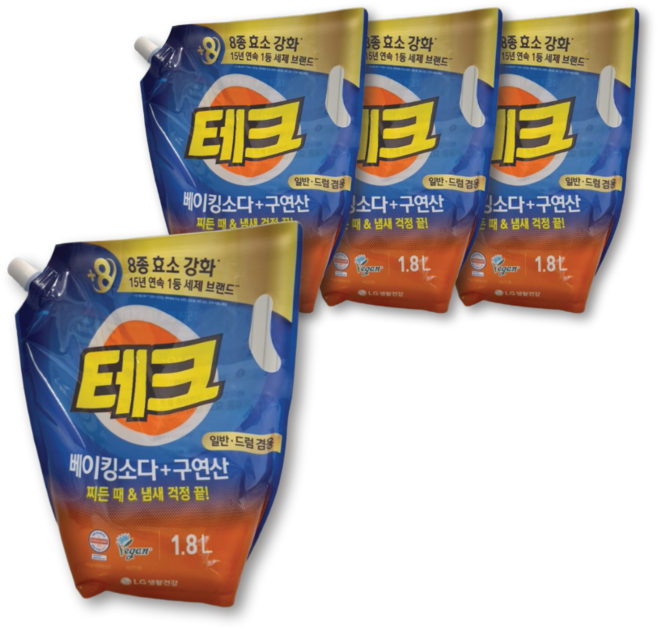 테크 베이킹소다+구연산 액체세제 일반/드럼 겸용, 1.8L, 4개