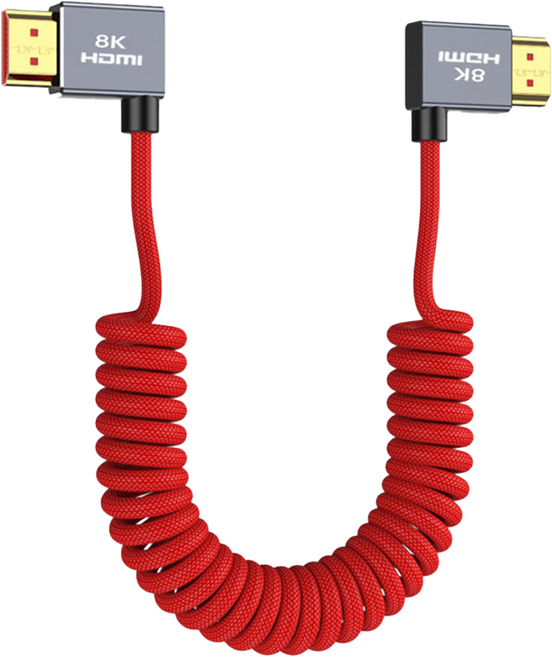 HDMI 2.1 좌우앵글형 슬림형 케이블 8K 고급형 A to A 코일형 스프링 레드 0.3m, 1개