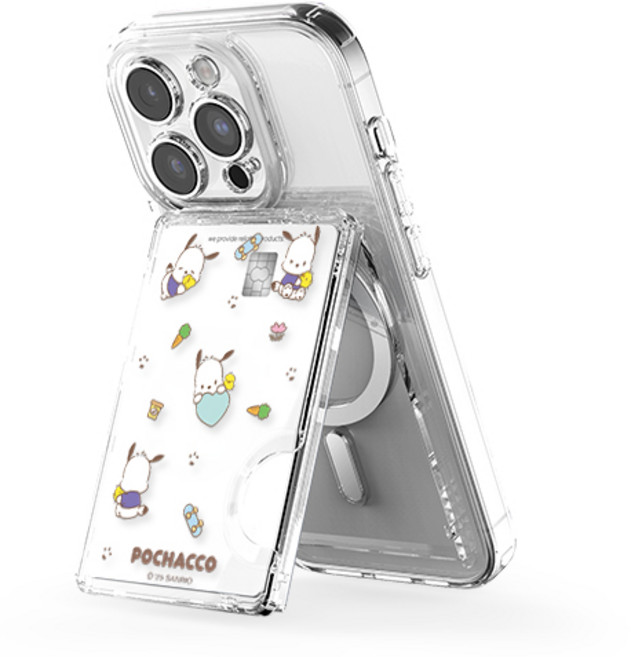 산리오 프렌즈 투명 멀티 스탠드 카드지갑(맥세이프 호환), 1개, 프렌즈_포차코