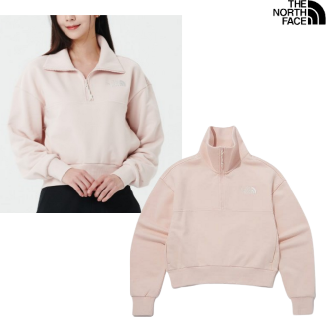 국내정품 노스페이스 반집업 맨투맨 여성용 일상 아웃도어 일상 루즈핏 크롭 상의