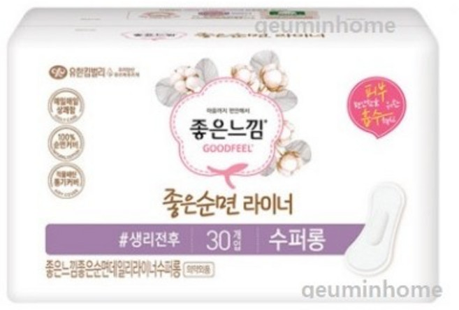 좋은느낌 순면 팬티라이너, 슈퍼롱, 30개입, 8개