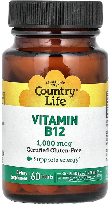 Country Life Vitamins 비타민 B12 1000 mcg 타블렛, 1개, 60정 - 쿠팡