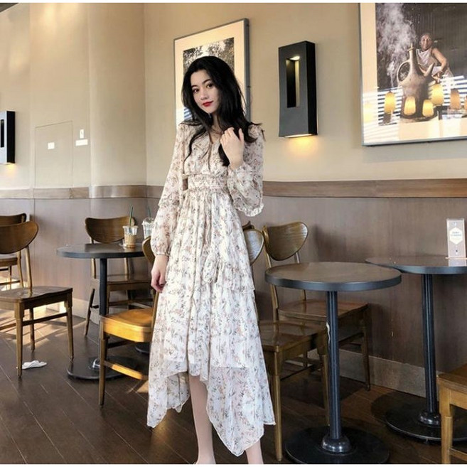 SAMARA 여성 프릴 플라워 패턴 여름 쉬폰 원피스