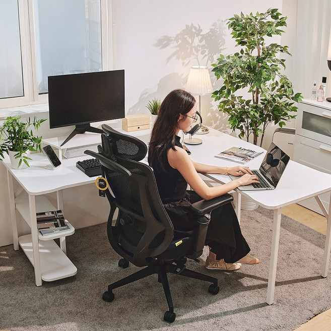 제닉스 ARENA L데스크 프로 ㄱ자코너 2인용 컴퓨터게이밍책상, 화이트 DESK PRO