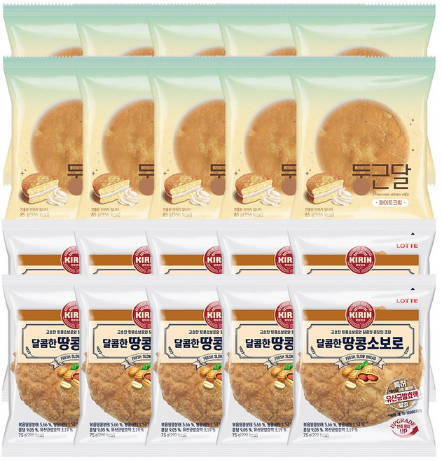 달콤한 땅콩소보로빵75g X10봉+둥근달 화이트크림빵85g X10봉, 땅콩소보로빵75g X10봉+화이트크림빵85g X10봉, 1개, 75g