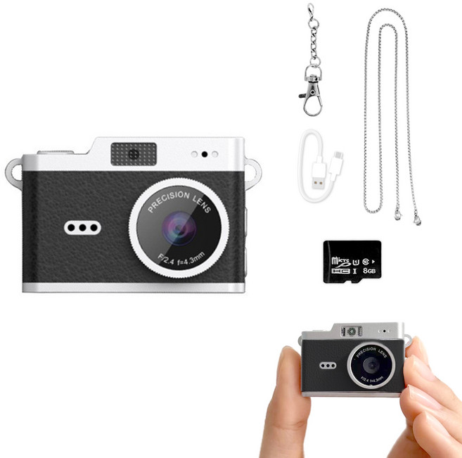 FDUCE 레트로 미니 디지털 감성 초소형 카메라 CCD1+ 8GB 메모리 카드, CCD1 블랙, 1개