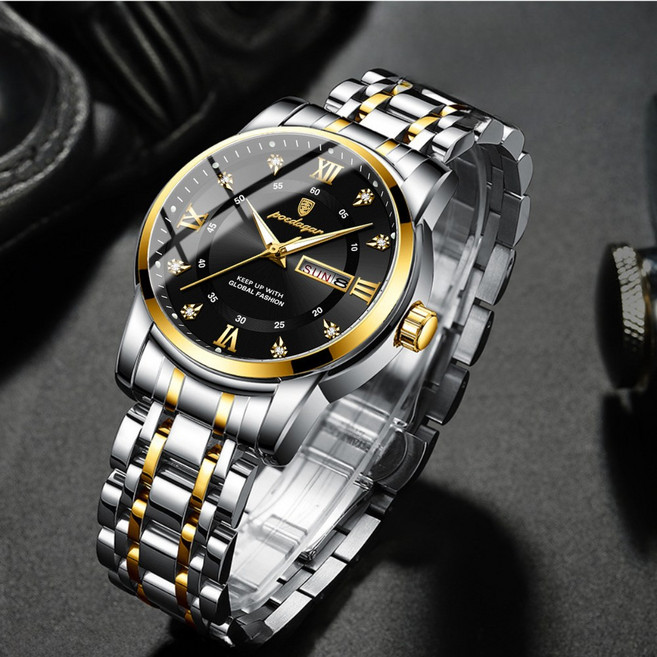 포스워백 남자 패션 캘린더 메탈 손목 시계