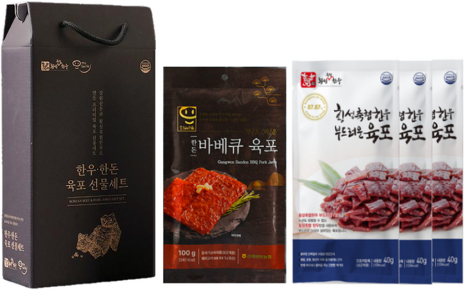 횡성축협한우 강원산돈 육포 선물세트 1호 (한우육포 40gx3 + 한돈육포 100gx1), 1개