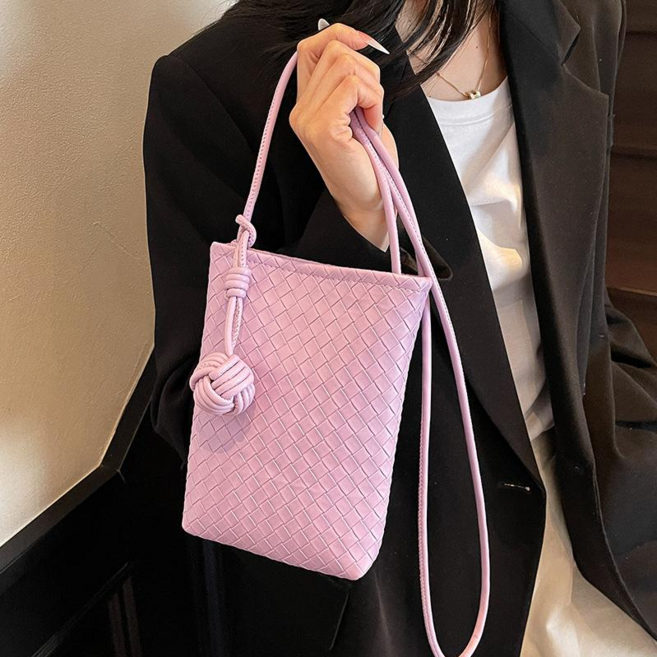 데일리 캐주얼 PU가죽 위빙 미니 핸드폰가방 크로스백