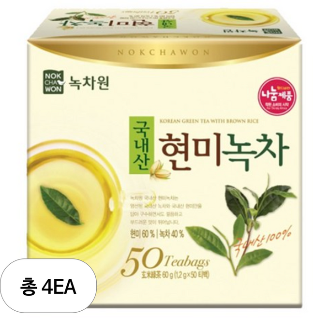 녹차원 국내산 현미녹차, 1.2g, 50개입, 4개