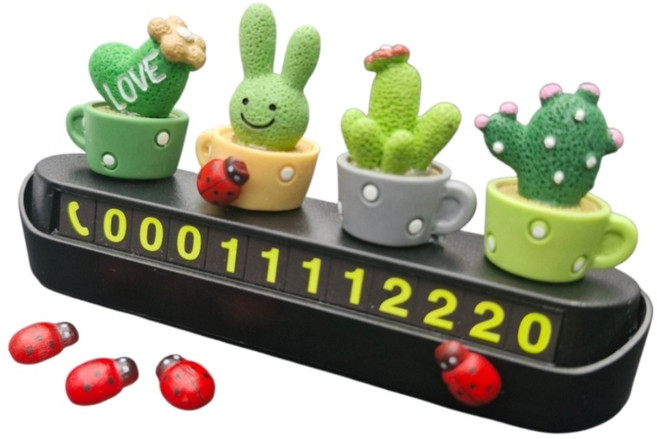 MJ21 귀여운 캐릭터 사생활보호 주차전화번호판 새차선물 선인장 알림판 야광, 블랙, 1개