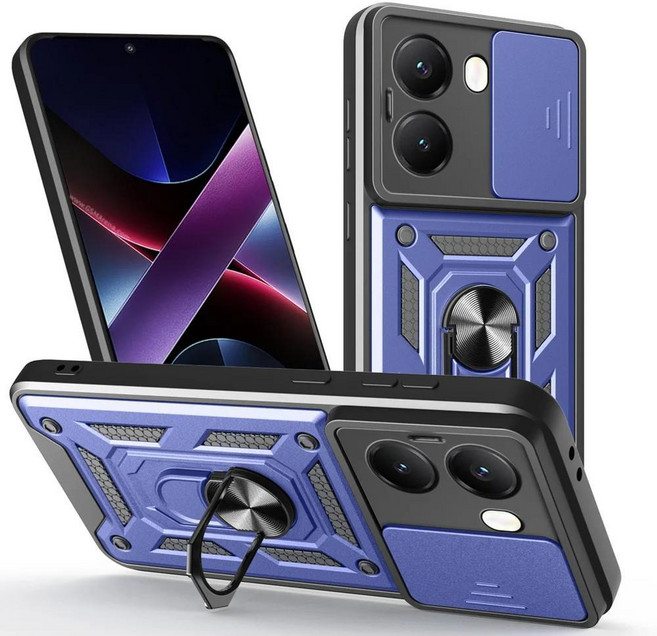 하이브리드 메탈 링 홀더 커버 카메라 보호 케이스, 1개, 3. Blue / J. For Poco X6 Pro