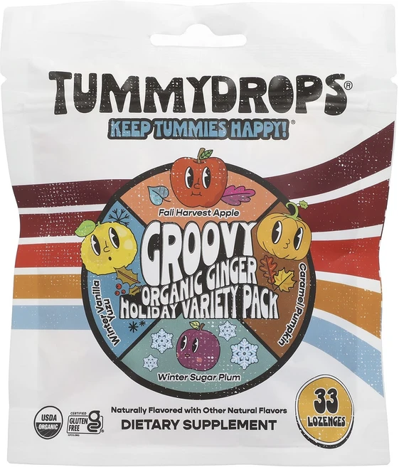 Tummydrops 유기농그루비 생강 홀리데이 버라이어티 팩 사탕 정제 33정, Tummydrops유기농그루비생강홀리데이버라이어티팩사탕, 1개 - 쿠팡