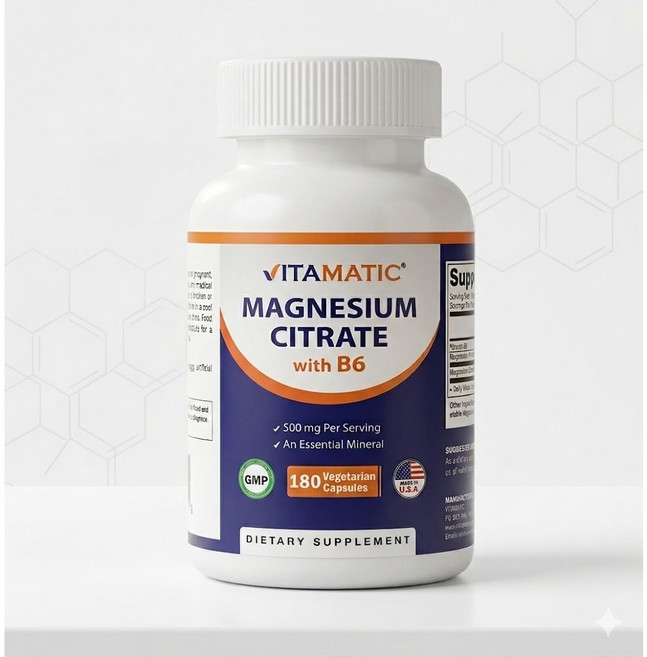 Vitamatic 마그네슘시트레이트 B6 500mg 고함량 함유 근육 신경 활력 대용량 베지 캡슐 (비타매틱), Vitamatic, 마그네슘시트레이트, B6 함유, 베