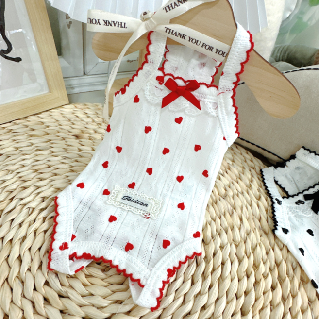 이지레이지 강아지 하트팡팡 나시 올인원 (여아용), 1개, 레드