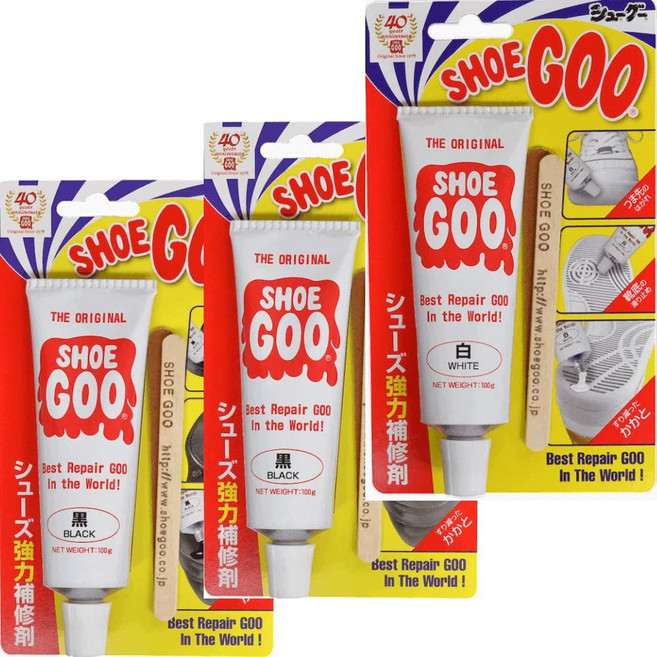 ShoeGoo 슈구 신발보수제 100g 3개입 세트 화이트 투명 선택가능, 검정 x2  흰색 x1