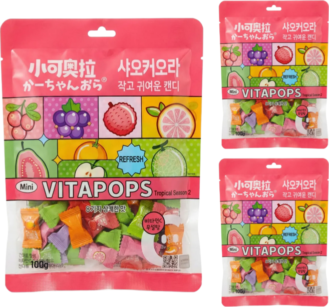 샤오커오라 시즌2 트로피칼 베트남 무설탕 간식 비타민C 캔디 사탕, 3개, 100g