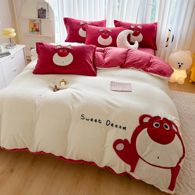곰돌이푸우 이불세트 커버 겨울 우유솜, 장착형, B