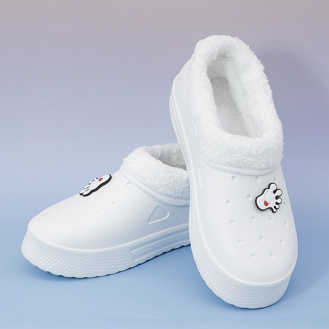 EVA 학생 겨울 보온 털실내화 - 화이트 180~280mm 아동 유아 털 슬리퍼 삼선 털 실내화