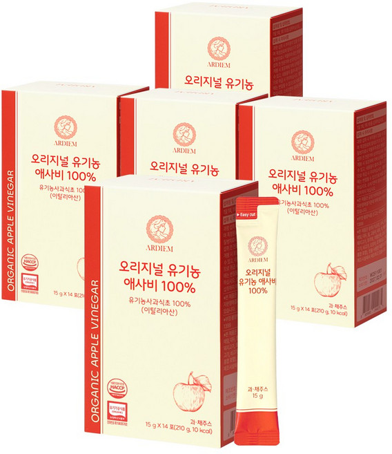 아르디엠 오리지널 유기농 애사비 100% 애플사이다비니거 스틱 14회분, 5개, 210ml