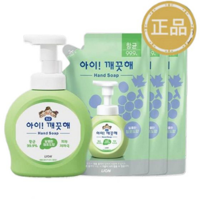 아이깨끗해 청포도 490ml 용기 x 1개 + 450ml 리필 x 3개 / 거품형 손세정제, 청포도향