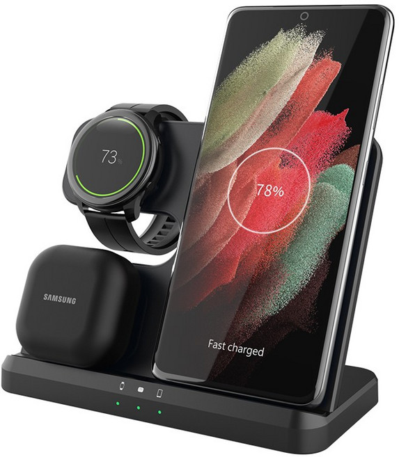 Mankiw맨큐 3in1 무선충전기 거치대 갤럭시워치 고속충전, 블랙(어댑터 미포함), 1개