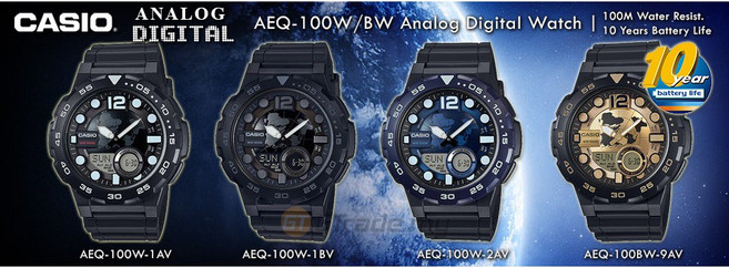 CASIO 10年電力電子錶款 AEQ-100W 防水100米 台灣卡西歐保固一年