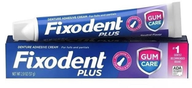 Fixodent PLUS假牙黏著劑，牙齦護理，全天穩固，舒適配戴，口氣清新，無香料, 2個