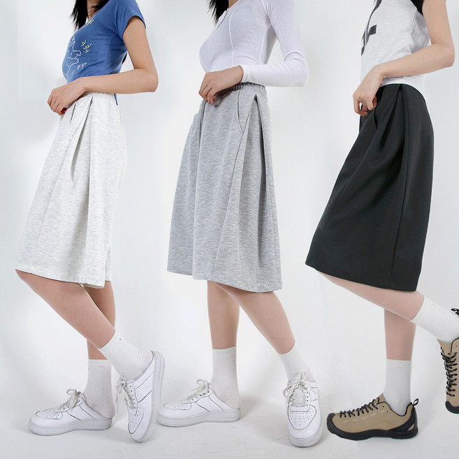 [오버나인] 여성 여자 밴딩 옆핀턱 와이드 버뮤다팬츠 반바지