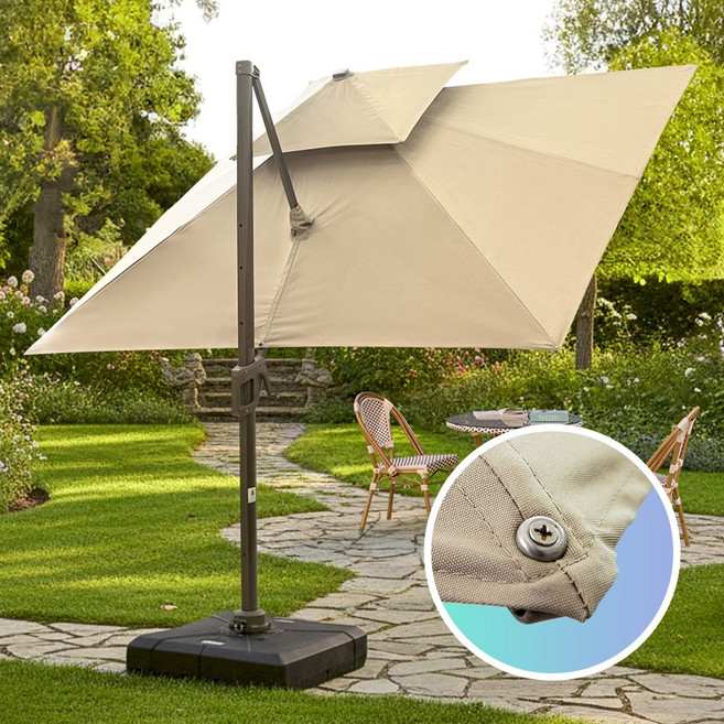 밀라노 3M 폴딩 사각 파라솔 150kg 받침대 포함 정원 카페 공원 커피숍 대형 특대형 인테리어 사각 야외, 화이트