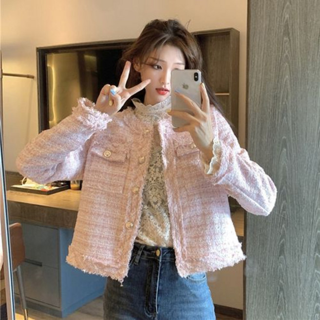 뉴욕멋쟁이 신시아 체크 여성 트위드 자켓