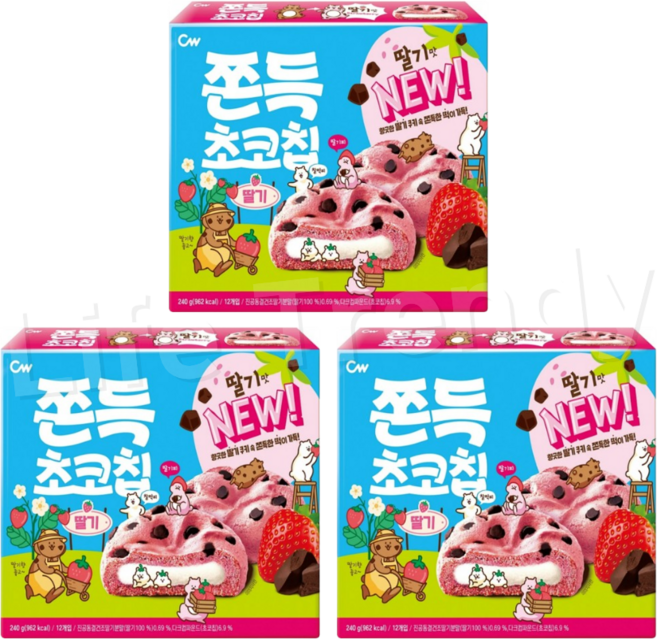 청우식품 쫀득초코칩 딸기, 3박스, 240g
