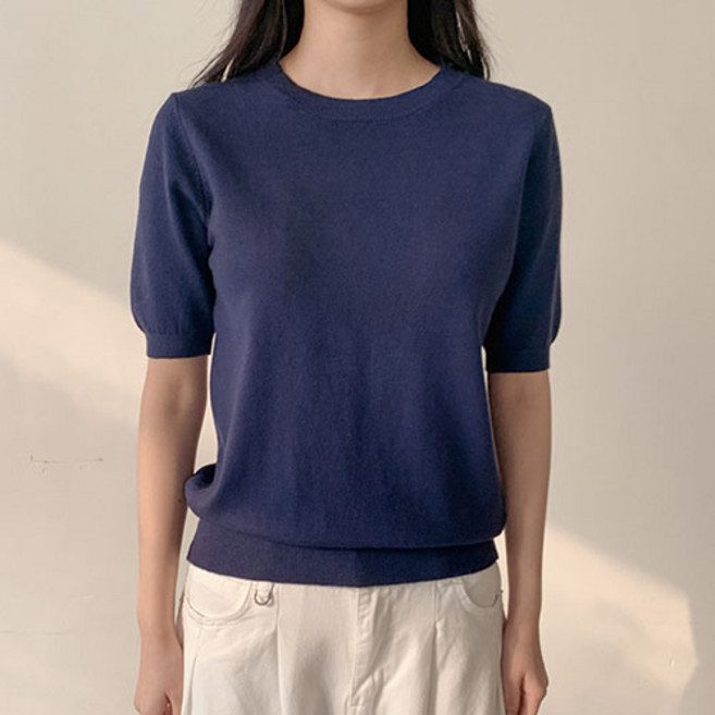 [벨르엘르] 여성 라운드 반팔 니트