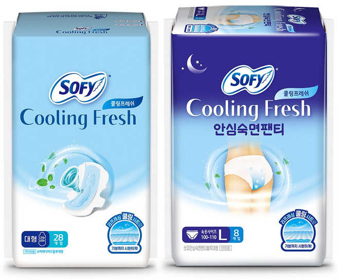 쏘피 쿨링프레쉬 생리대 날개형 대형 28P x 1팩 + 안심숙면팬티L 8P x 1팩