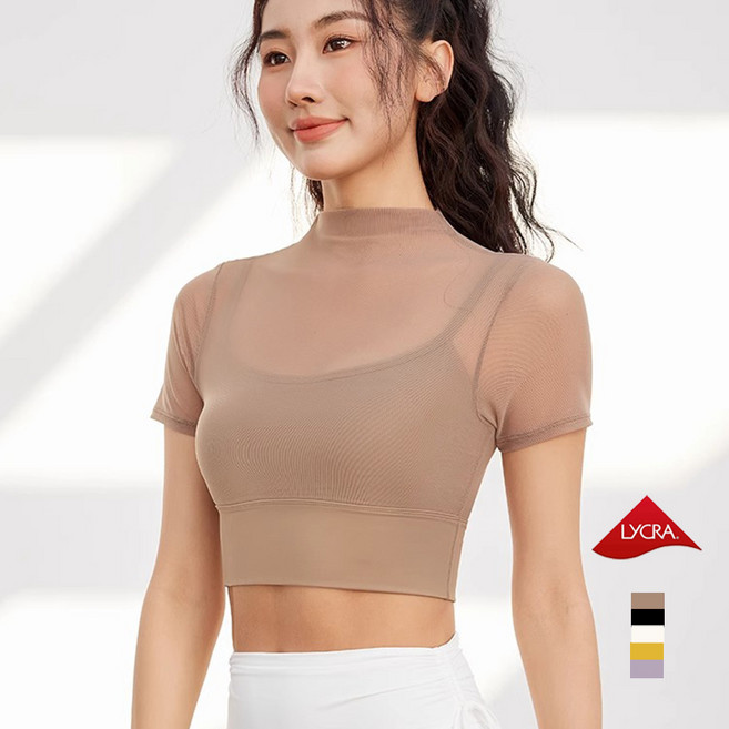 여성 슬리밍 필라테스 요가 헬스 반팔 브라탑 DA59-23
