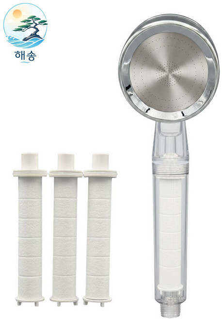 해송수전 클리어 멀티 2중 필터 샤워 헤드 고압 수압상승 /필터 3P 증정, 크롬, 1세트