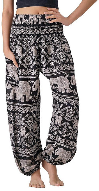 B BANGKOK 팬츠 하렘 여성용 보호 패션 포켓 포함 블랙 코끼리. 16-20 Plus 149129