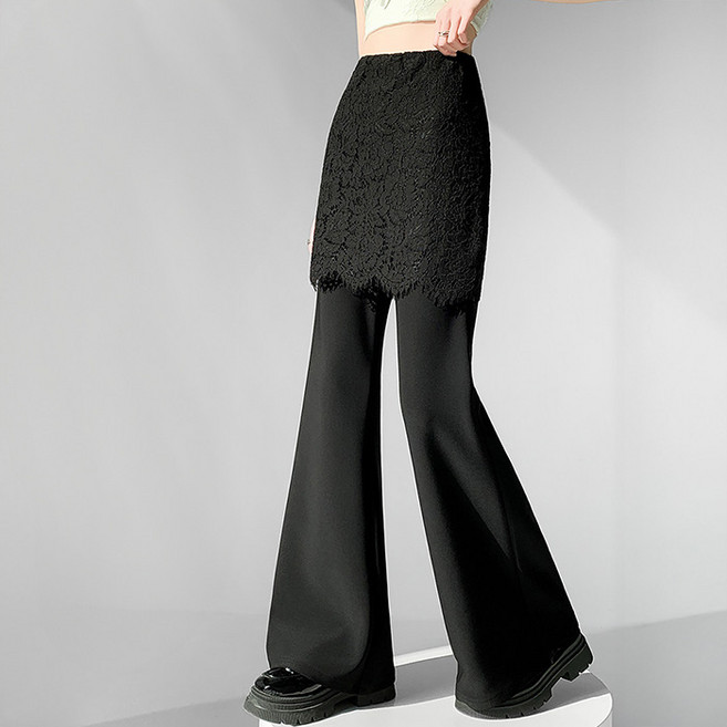 히또리 P0824 빈티지 데일리 밴딩 레이스 스커트 와이드 팬츠