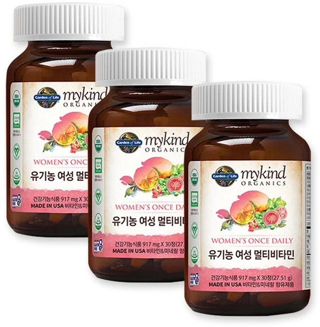 (0730 로켓그로스) 가든오브라이프 유기농 여성 종합 멀티비타민, 30정, 3개 - 쿠팡