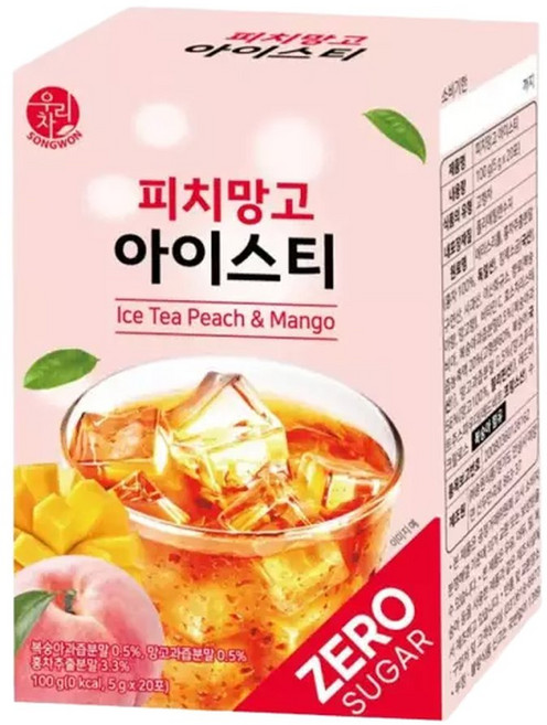 송원 피치망고 아이스티 제로슈가 20스틱/홍차/망고/복숭아/과일차/유치원/가정용/사무실/분말/물에타먹는, 5g, 20개입, 1개