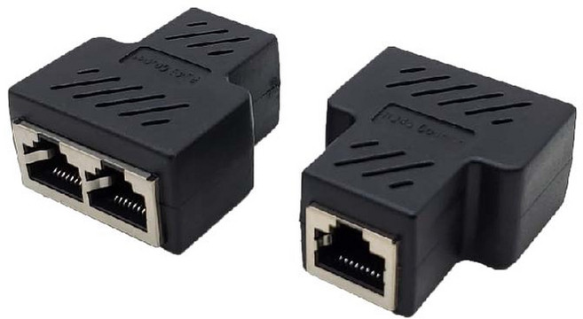 RJ45 網路三通頭 乙太網路延長一分二轉接頭, 百兆 黑色, 1個