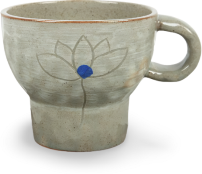 머그컵 분청연꽃 옅은 절구형 홈카페 머그잔 티컵 250ml, 1개