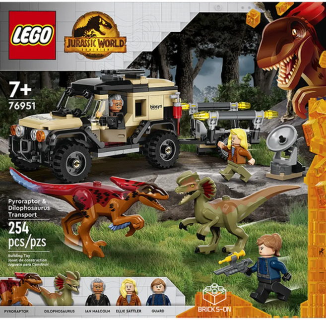 레고 쥬라기월드 76951 파이로랩터와 딜로포사우루스 수송, 혼합색상, 1개