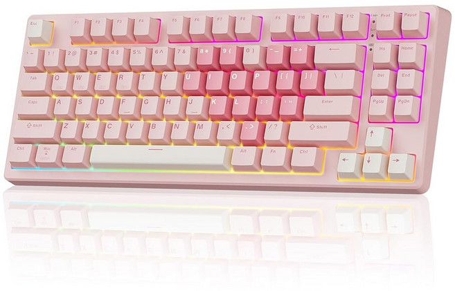 Kisnt KN85 무선 기계식 게이밍 키보드 75% 레이아웃 RGB 백라이트 핫 스왑 가능 크리미 사운드 블루투스 /2 4GHz /USB-C Windows /Mac /PC, 로즈 핑크