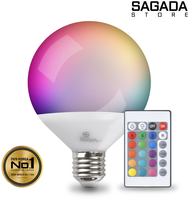 LED 밝기조절 색변환 스마트 전구 RGB 12W KS인증 G90 볼구 벌브 램프 리모컨 컬러 조명 수유등 게임방 색변화 엘이디, 색변환 LED 램프 (리모컨 포함), 1개