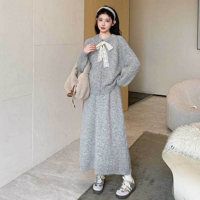 티류으스 임산부 여성 가을겨울 니트 투피스 스커트 세트 편안한 임신복 Z092709